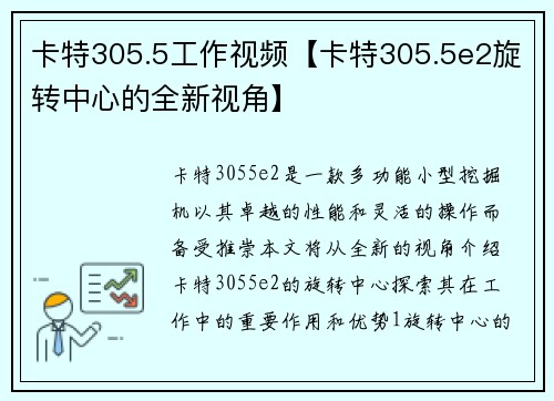 卡特305.5工作视频【卡特305.5e2旋转中心的全新视角】
